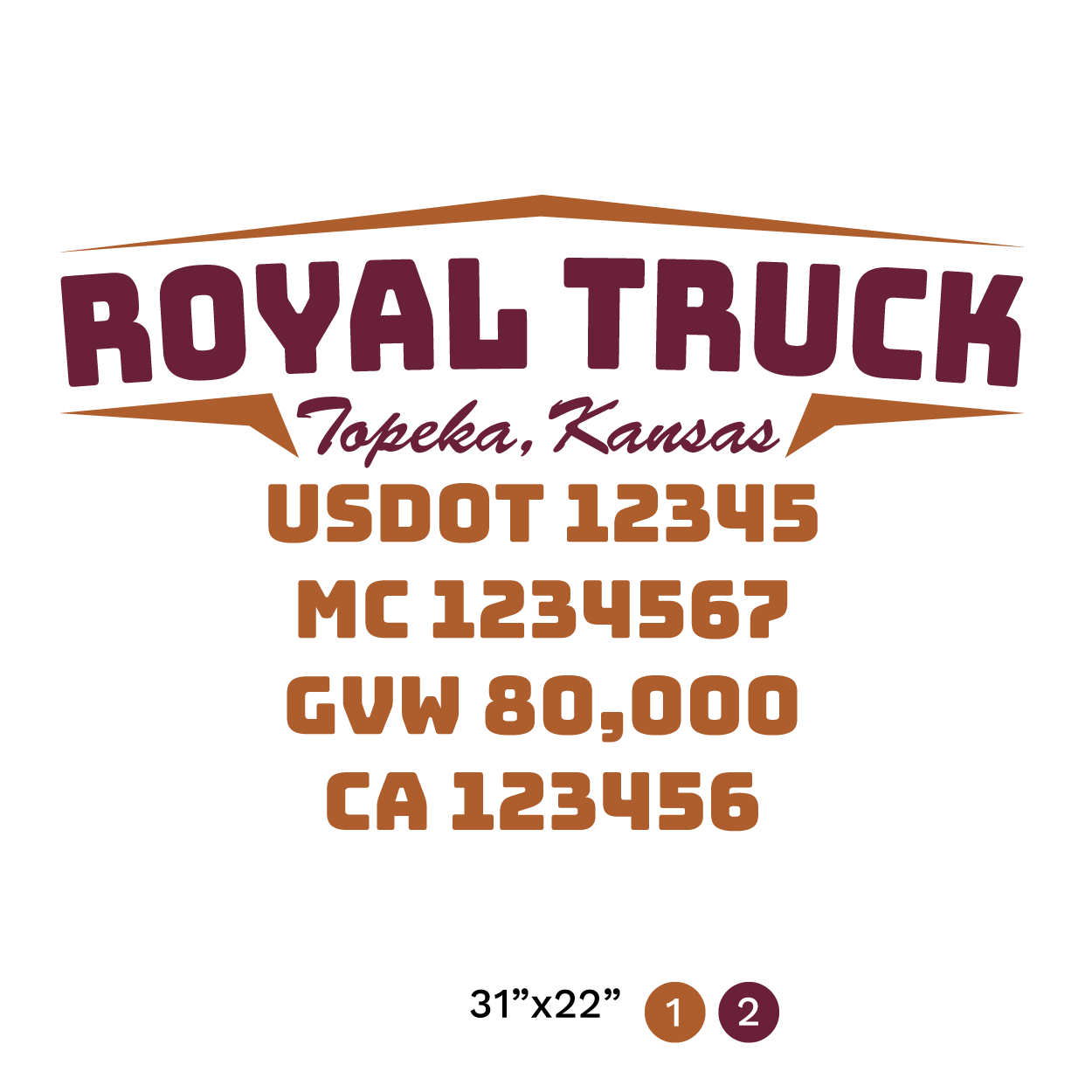 truck door decal with USDOT, MC, GVW, CA