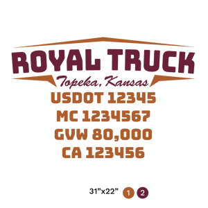 truck door decal with USDOT, MC, GVW, CA