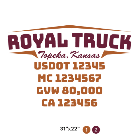 truck door decal with USDOT, MC, GVW, CA