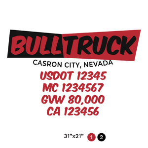 truck door decal with USDOT, MC, GVW, CA