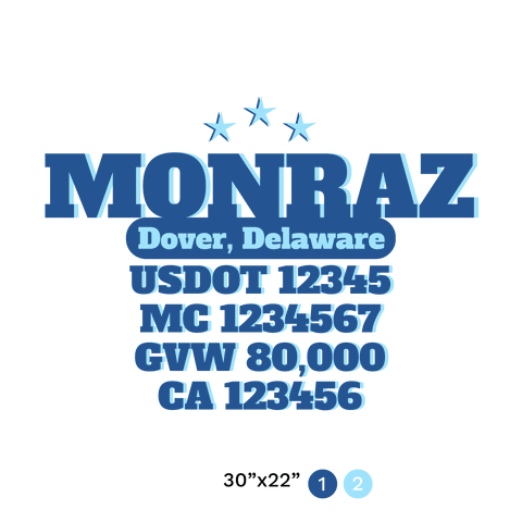 truck door decal with USDOT, MC, GVW, CA