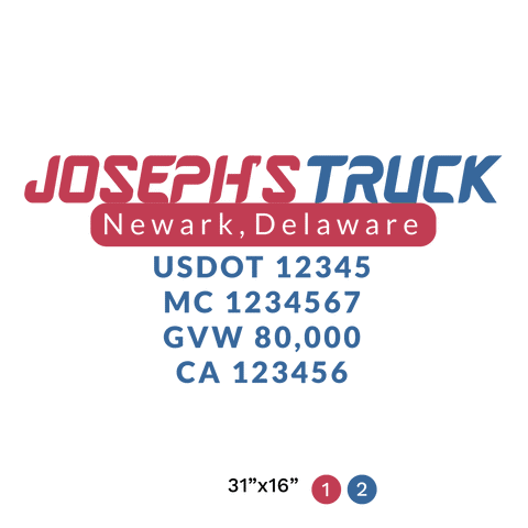 truck door decal with USDOT, MC, GVW, CA