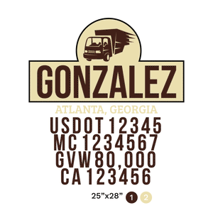 truck door decal with USDOT, MC, GVW, CA