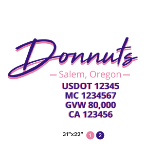 truck door decal with USDOT, MC, GVW, CA