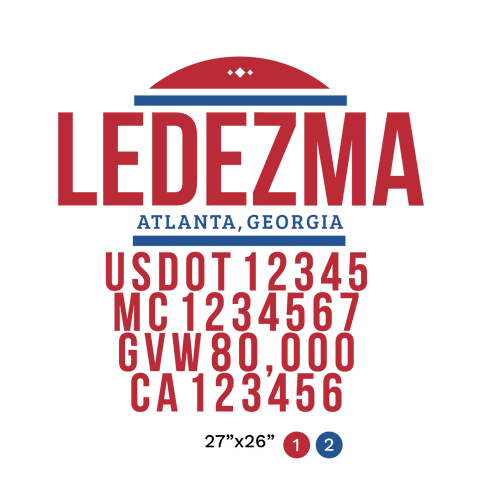 truck door decal with USDOT, MC, GVW, CA