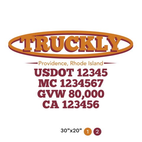 truck door decal with USDOT, MC, GVW, CA