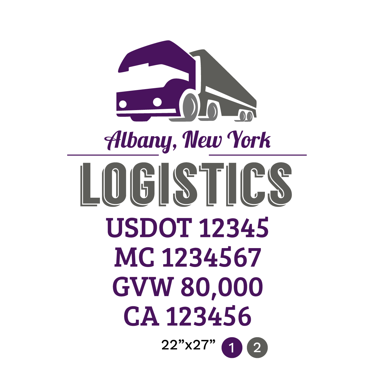 truck door decal with USDOT, MC, GVW, CA