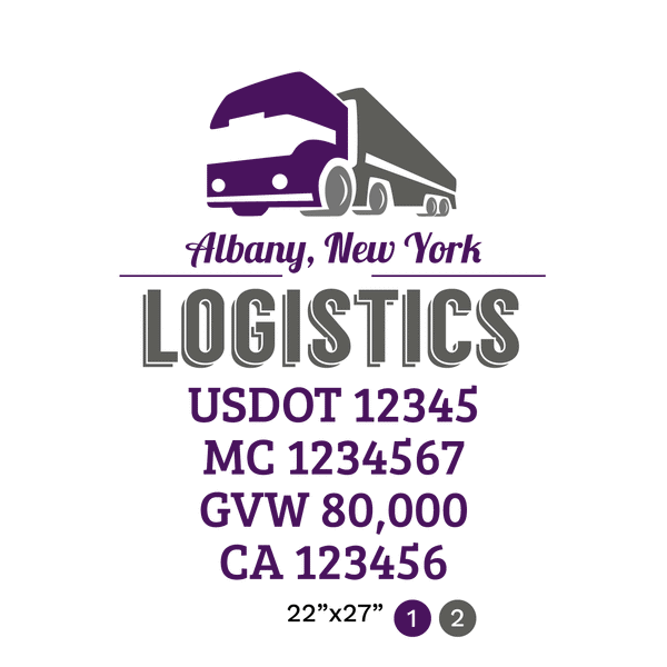 truck door decal with USDOT, MC, GVW, CA
