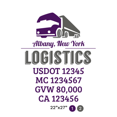 truck door decal with USDOT, MC, GVW, CA