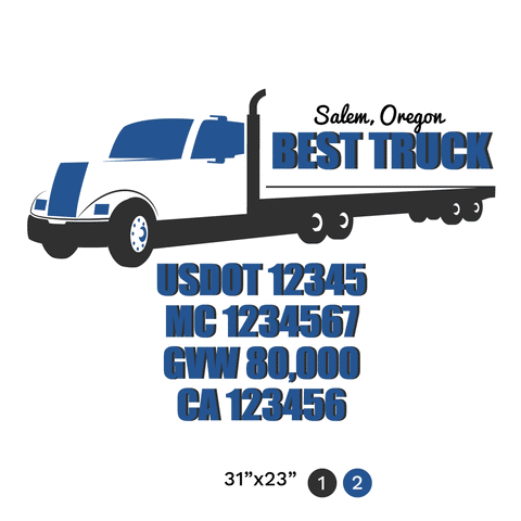 truck door decal with USDOT, MC, GVW, CA