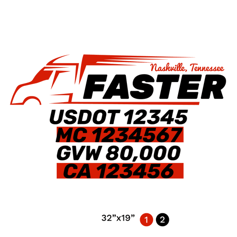 truck door decal with USDOT, MC, GVW, CA