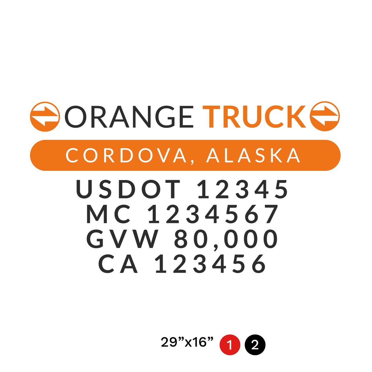 truck door decal with USDOT, MC, GVW, CA